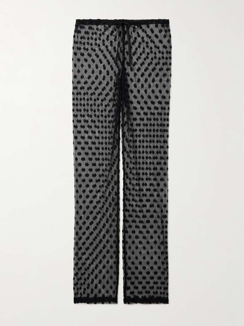 Dries Van Noten Polka-dot Cotton-blend Mesh Wide-leg Pants