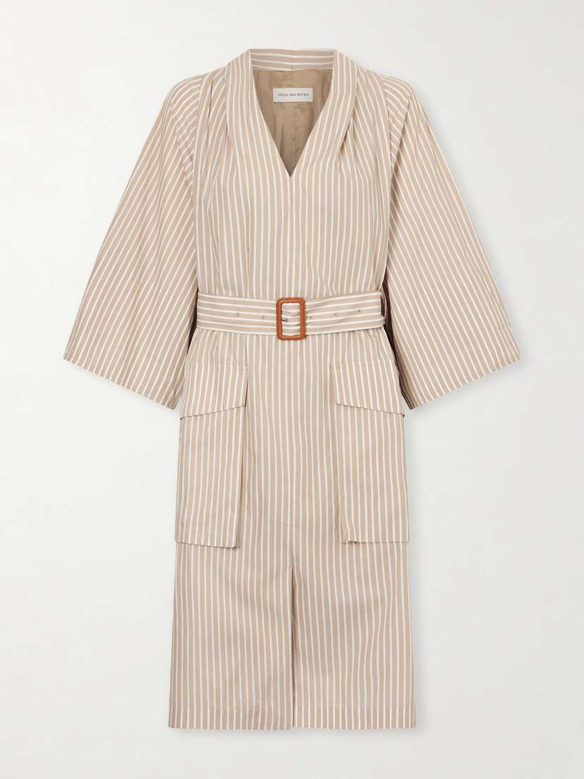 Dries Van Noten Belted Striped Cotton Midi Dress