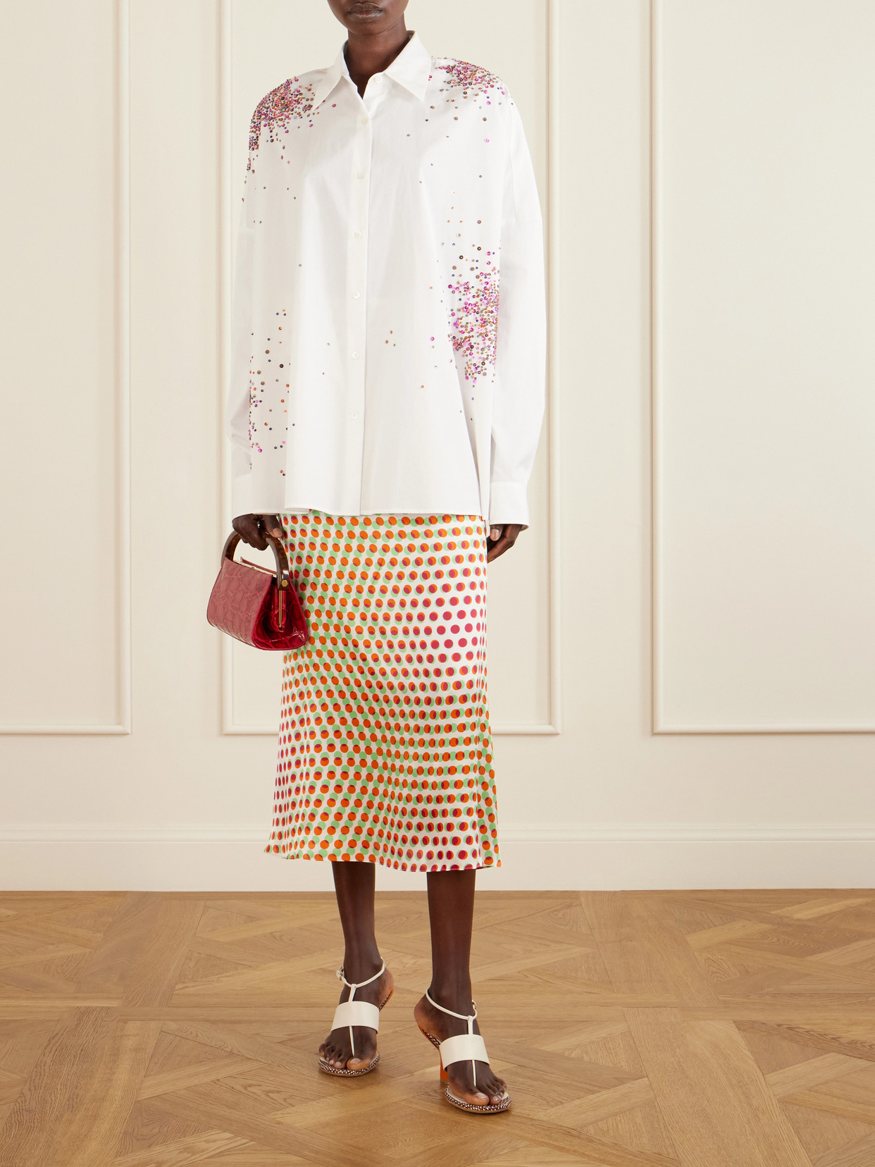 Susya Polka-Dot Silk-Satin Midi