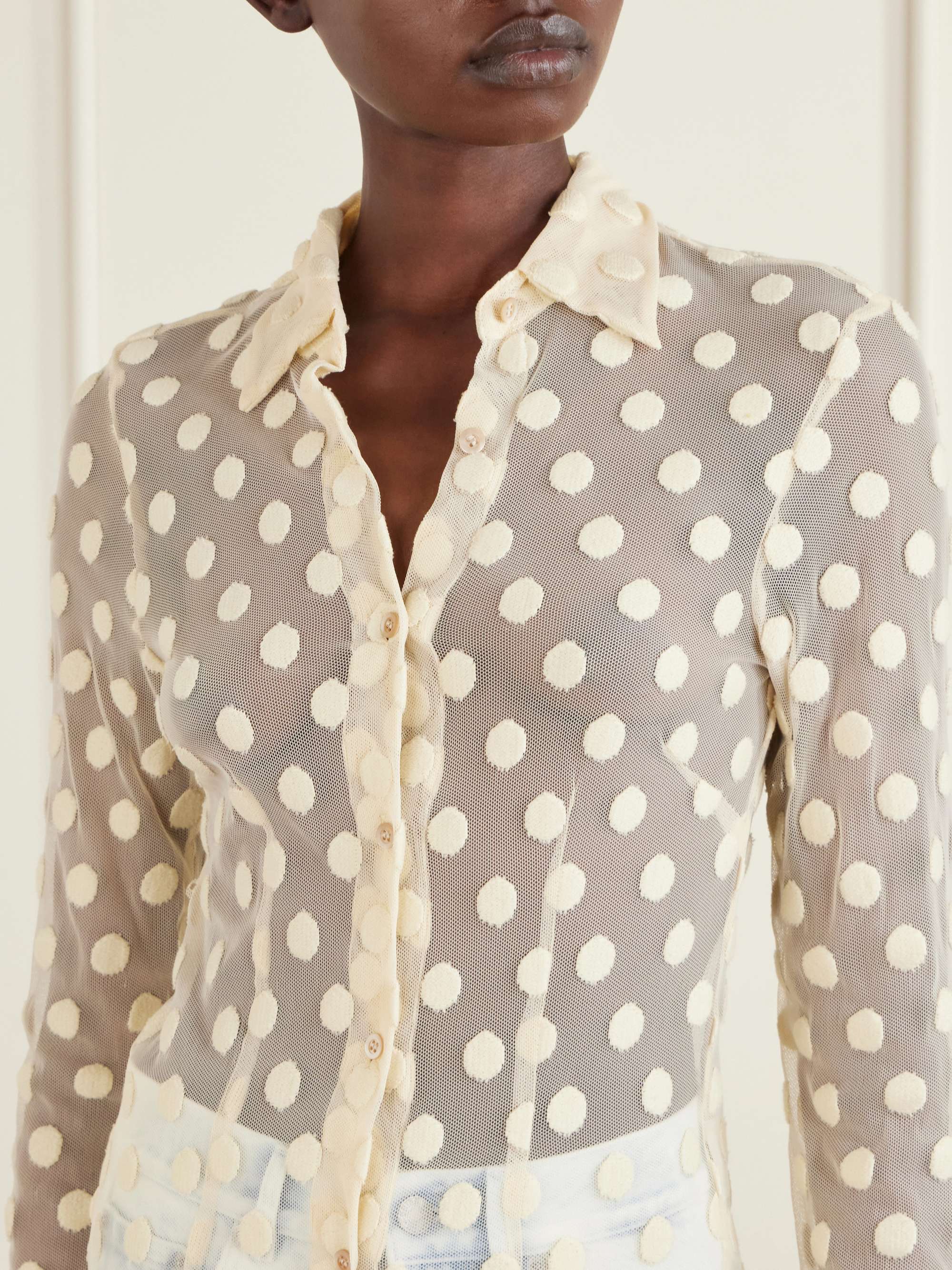 トップス DRIES VAN NOTEN Polka Dot Sheer Shirt XS DRIES VAN NOTEN Polka-dot cotton-blend tulle shirt | NET-A-PORTER