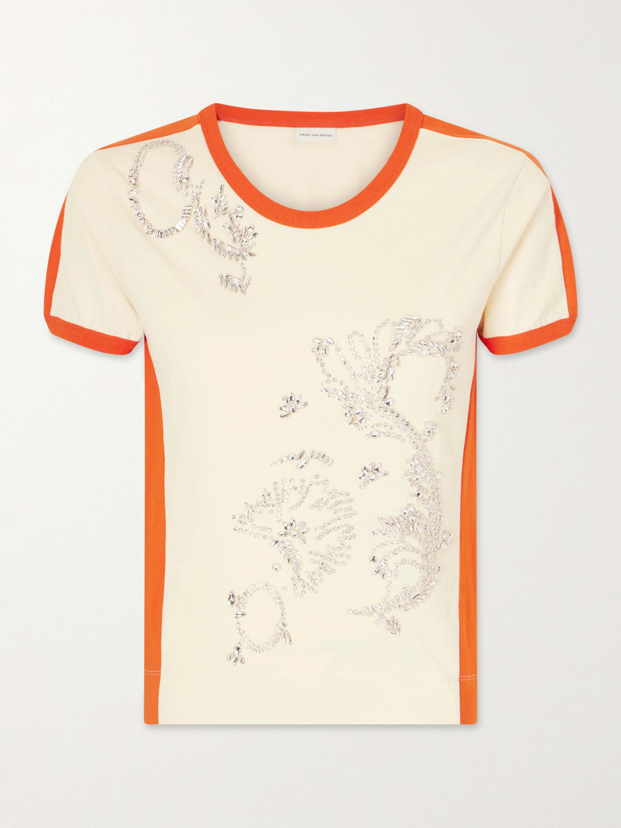 Dries Van Noten Hental Embellished Cotton-jersey T-shirt In Neutral