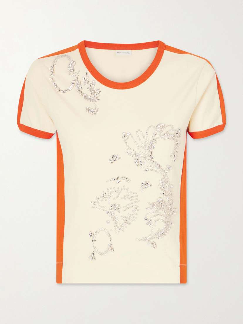 Dries Van Noten Hental Embellished Cotton-jersey T-shirt