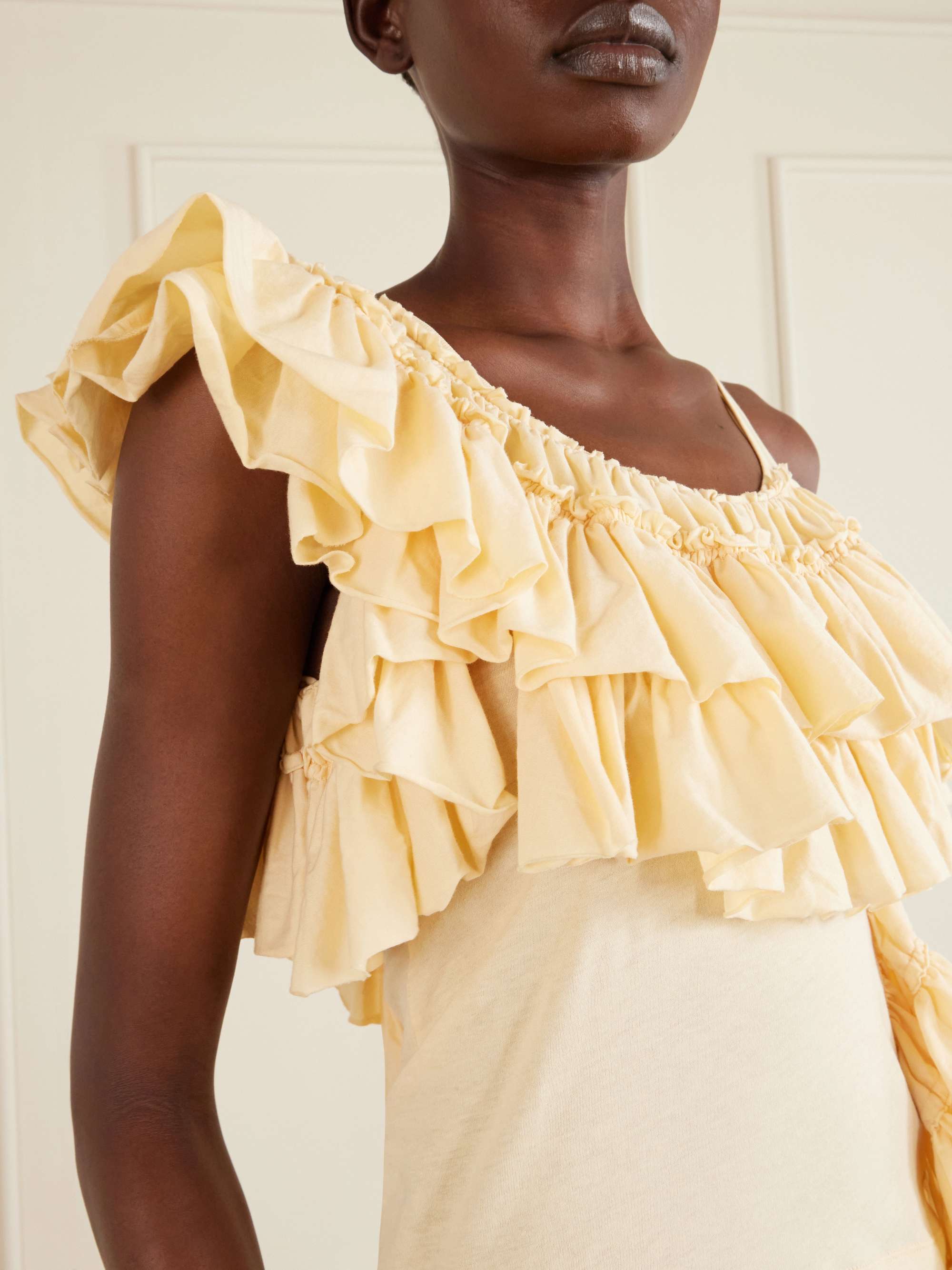 DRIES VAN NOTEN Humza ruffled one-shoulder cotton-jersey tank top