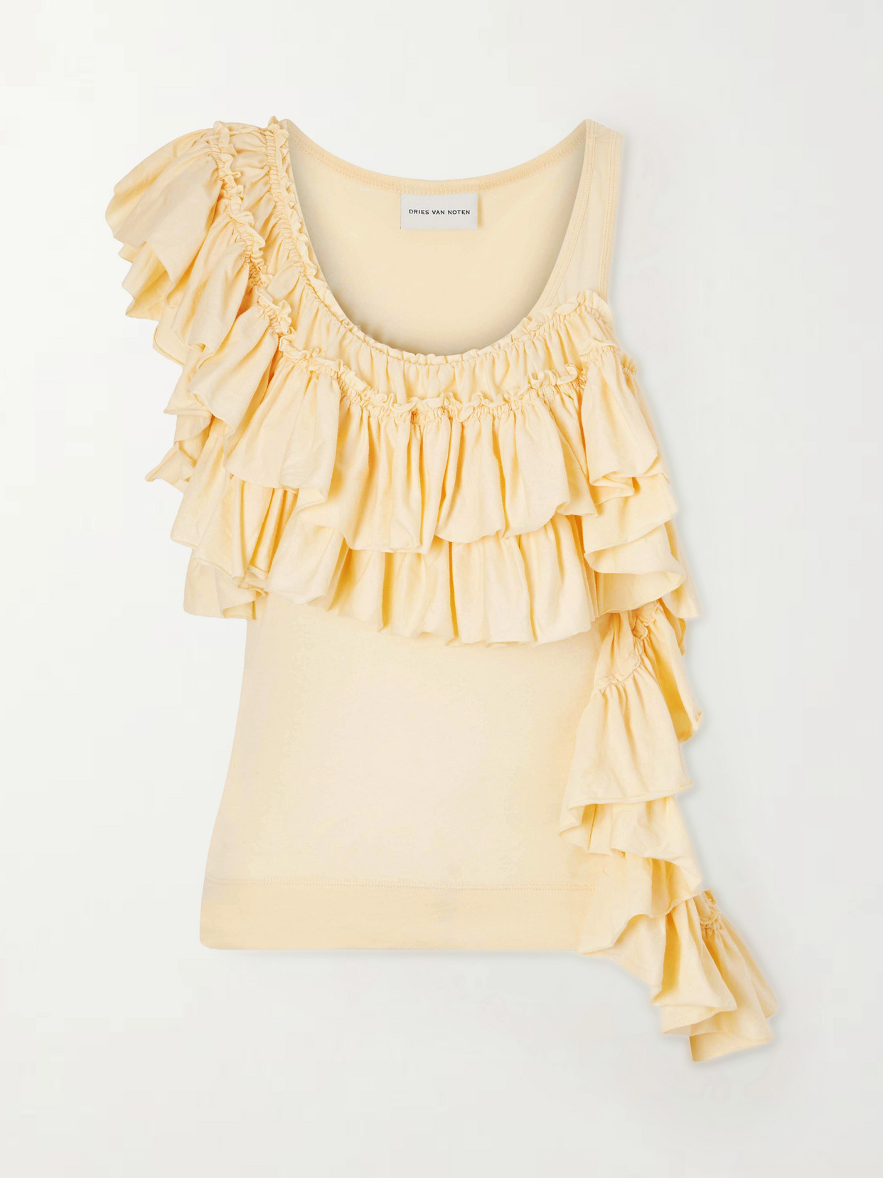 Dries Van Noten Humza Ruffled Cotton-jersey Tank Top In Yellow