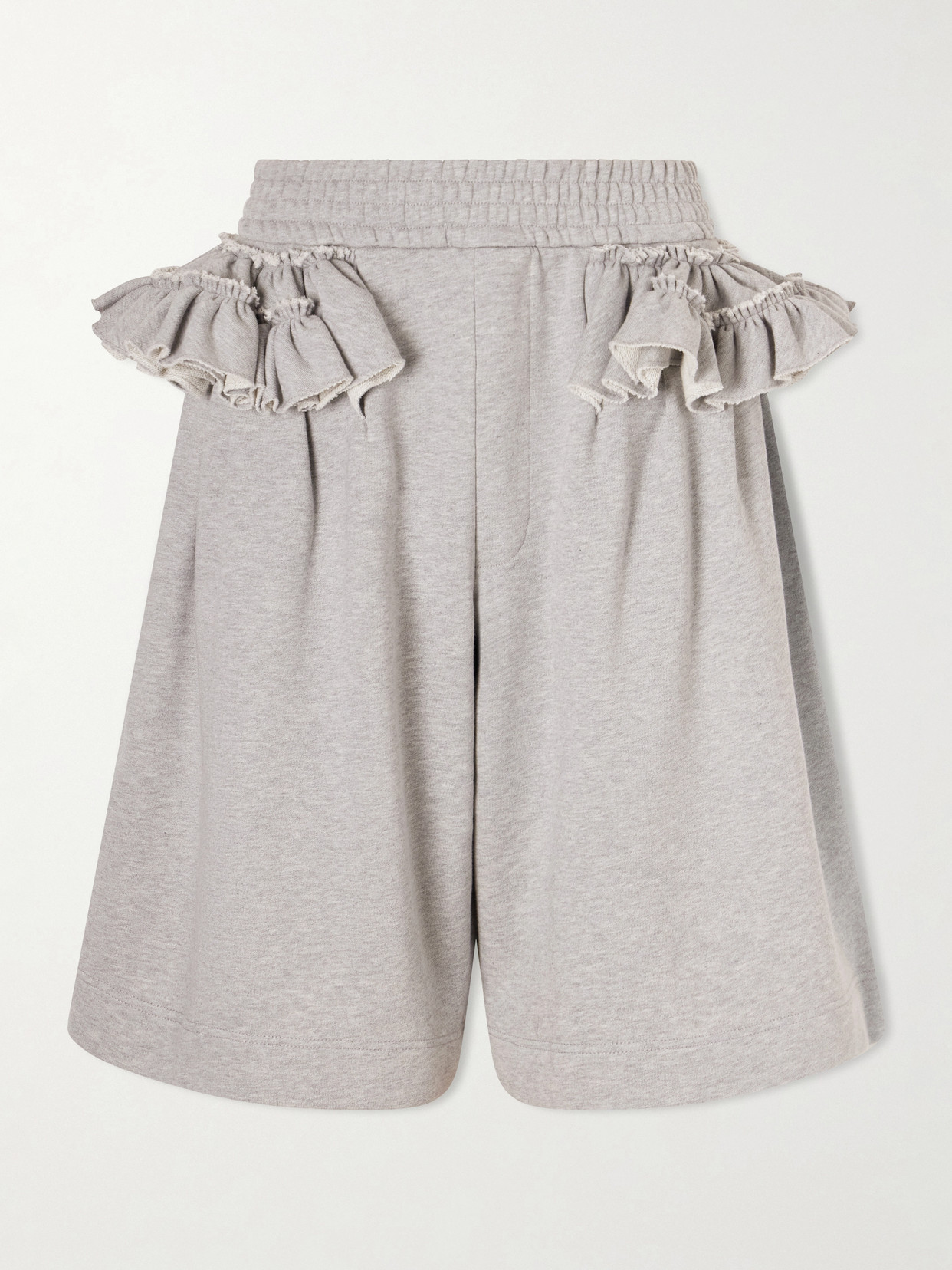 Dries Van Noten Ruffled Cotton-jersey Shorts In Gray