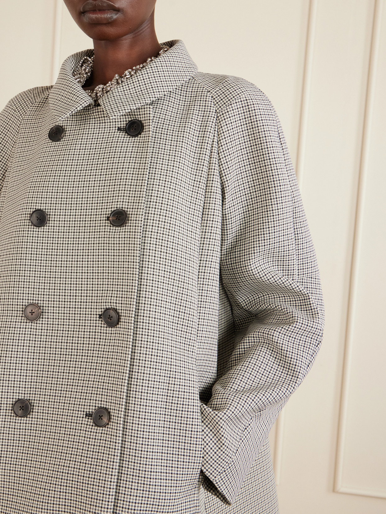 Double-Breasted Checked Woven Coat