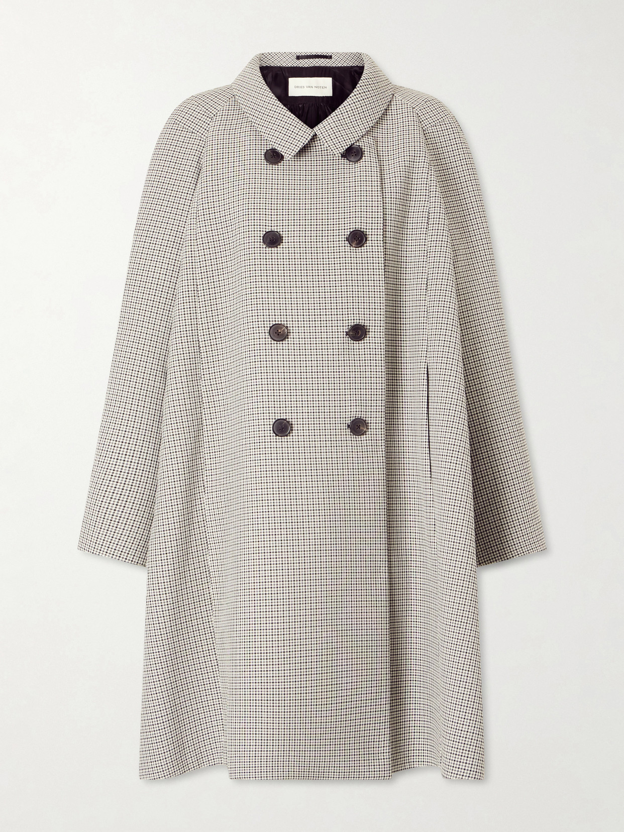 Dries Van Noten Double-breasted Checked Woven Coat In Neutral