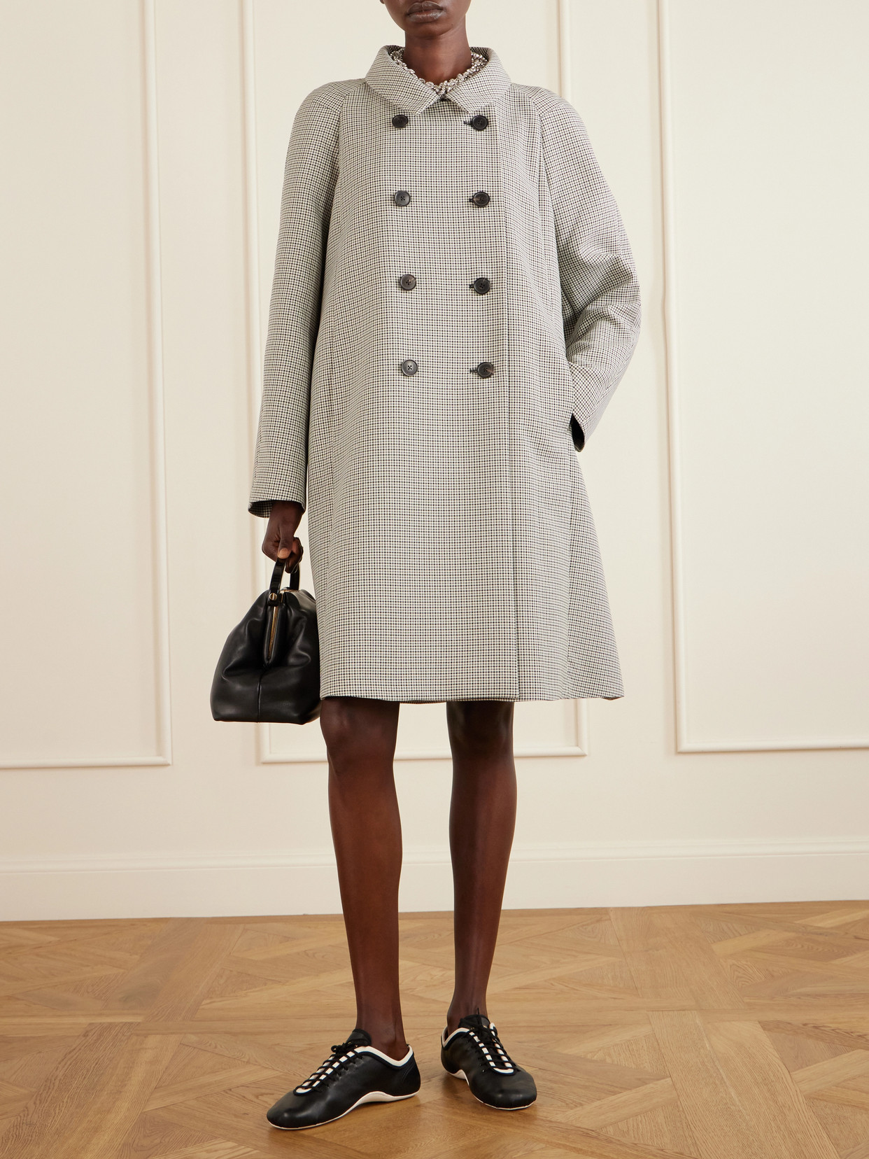 Double-Breasted Checked Woven Coat