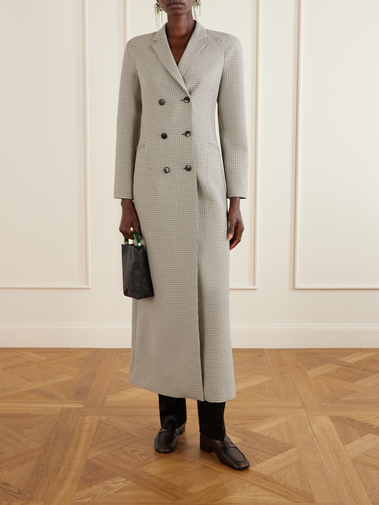 Ronna Checked Long Coat
