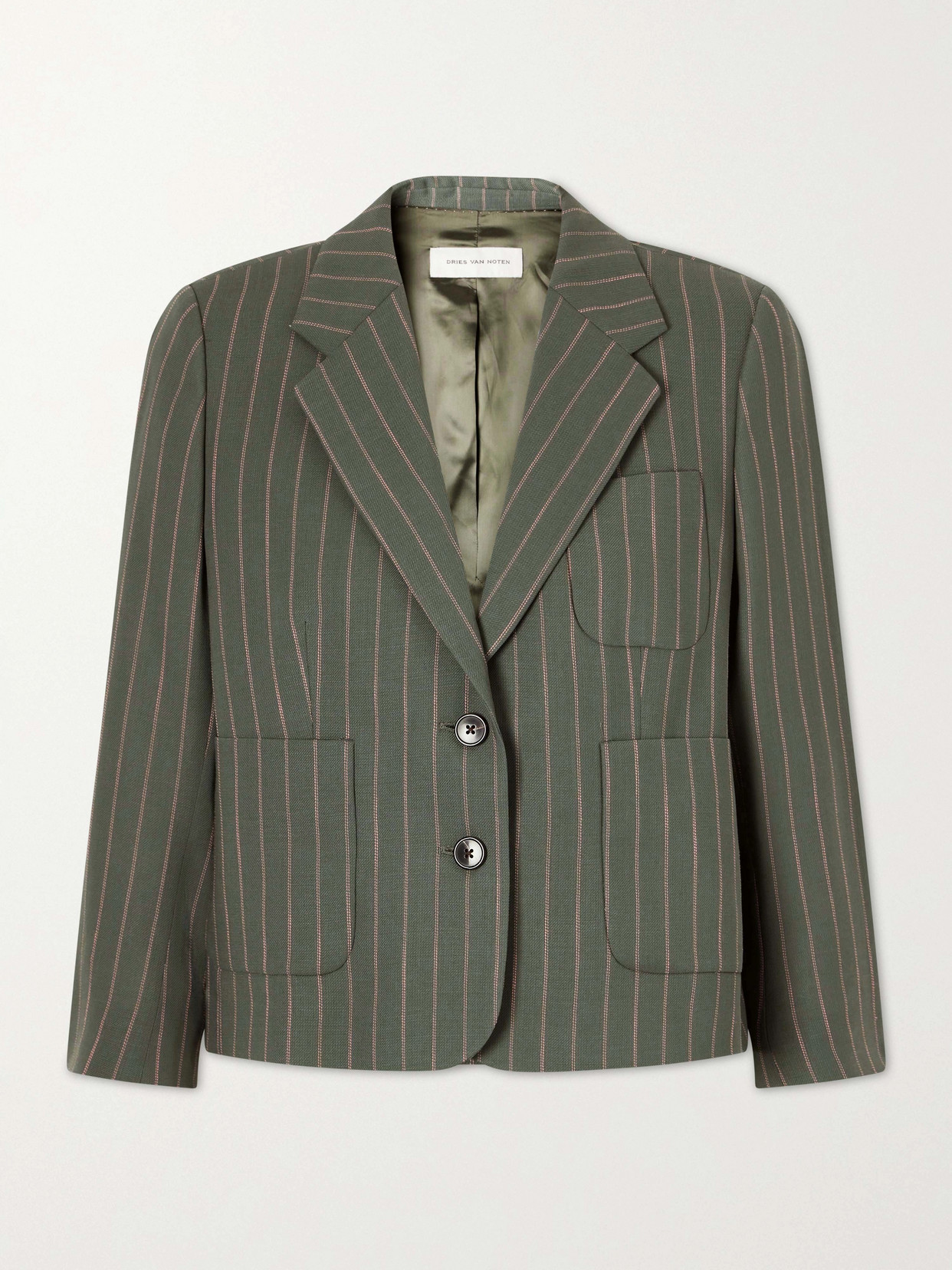Dries Van Noten Striped Wool-blend Twill Blazer In Green
