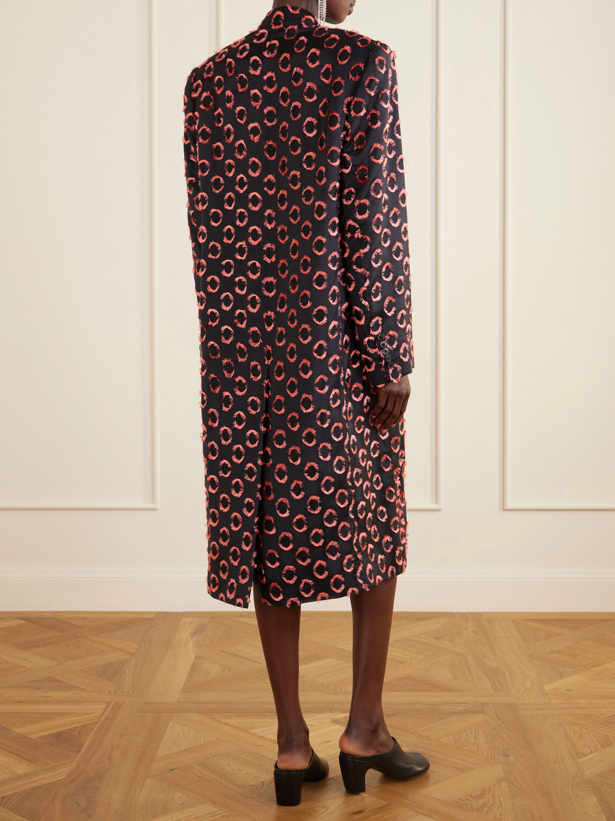 Double-Breasted Polka-Dot Fil-Coupé Silk-Blend Coat
