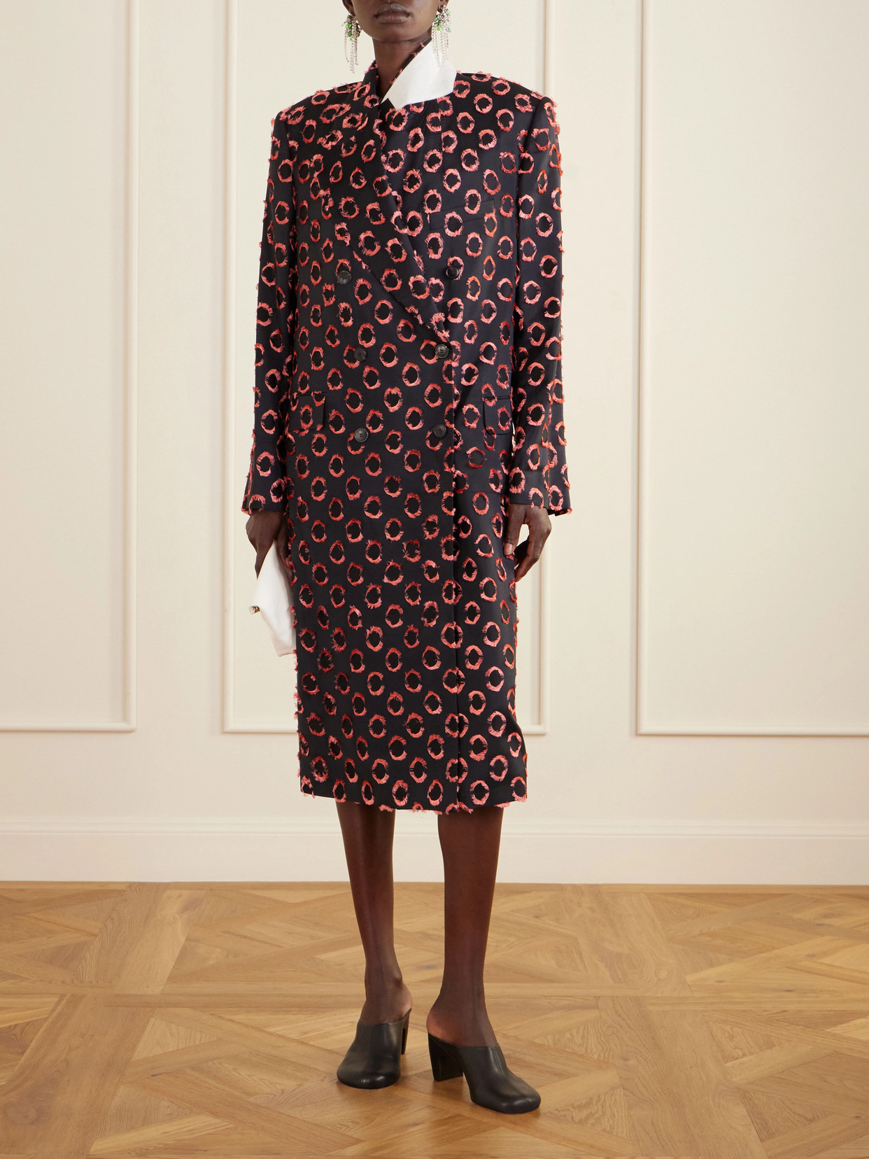 Double-Breasted Polka-Dot Fil-Coupé Silk-Blend Coat