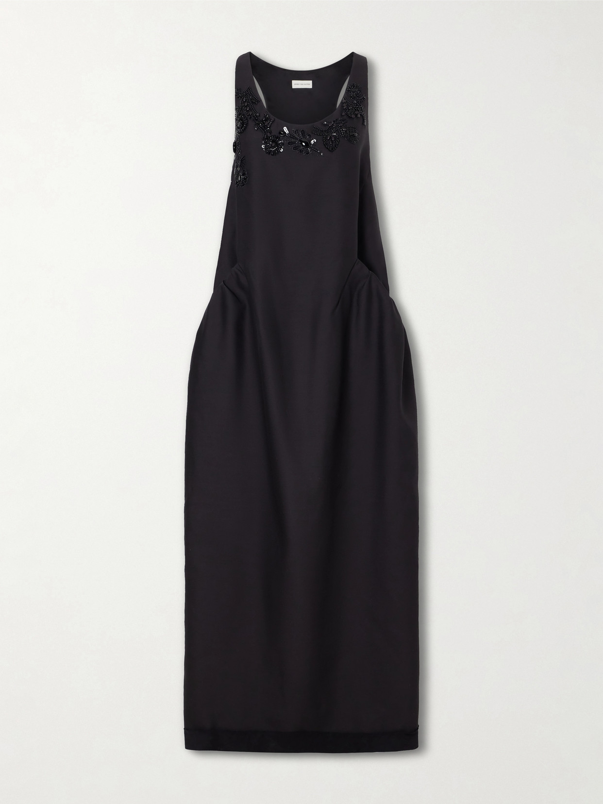Dries Van Noten Embellished Wool And Silk-blend Midi Dress In Black