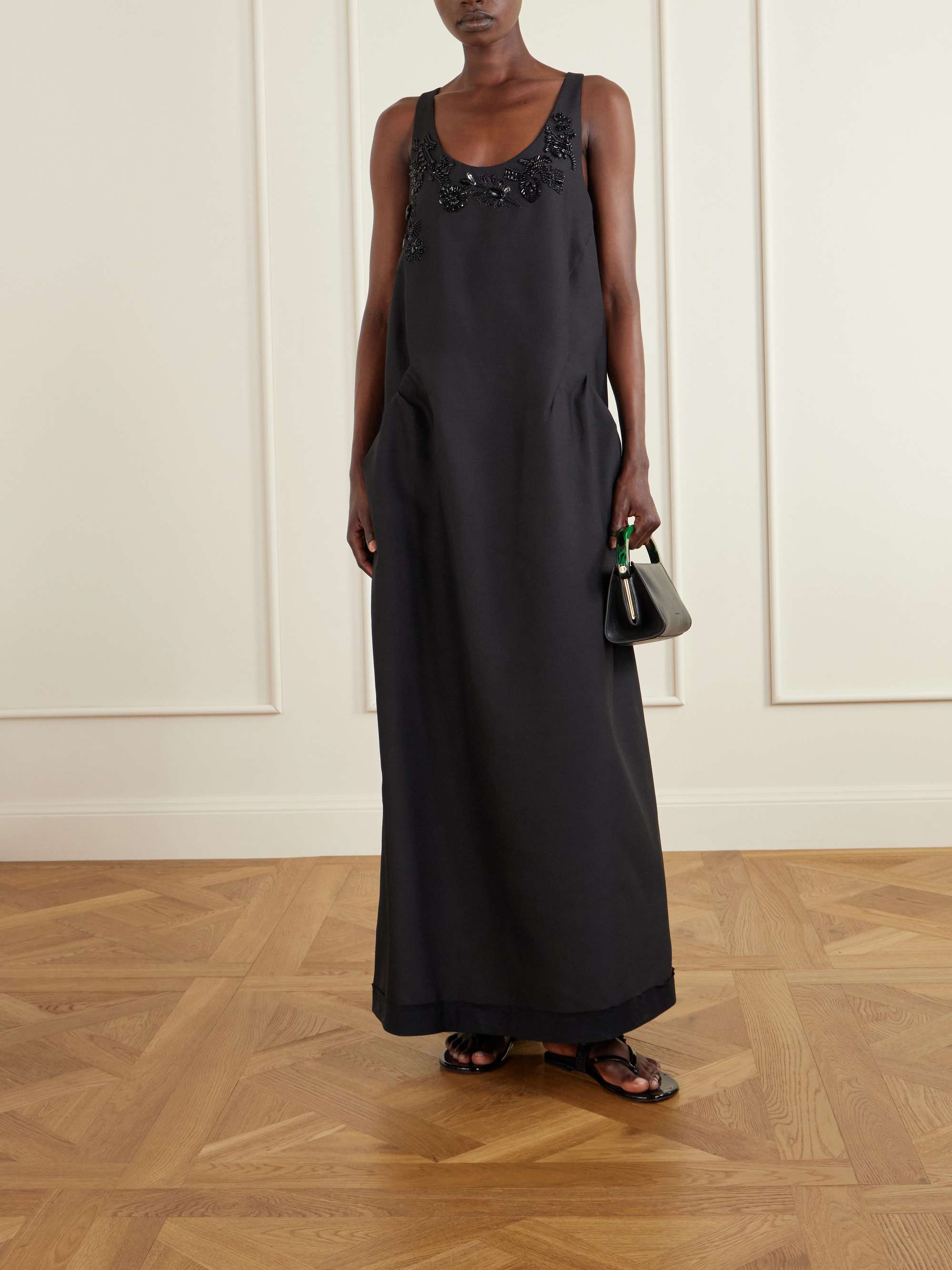 Dries Van Noten Embellished wool and silk-blend midi dress - back view in Black