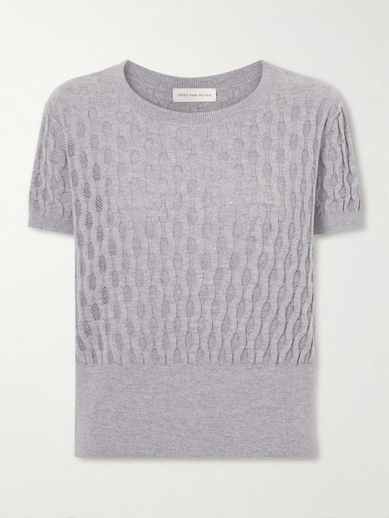 Dries Van Noten Target Pointelle Merino Wool Sweater In Gray