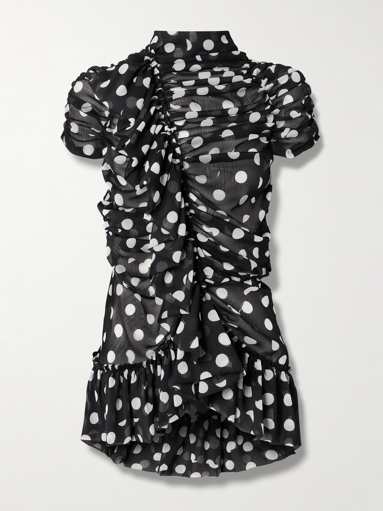 Dries Van Noten Ruffled Polka-dot Crepon Blouse In Black