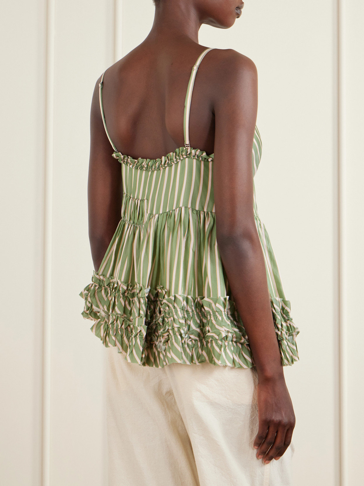 Cemil Striped Ruffled Satin Camisole