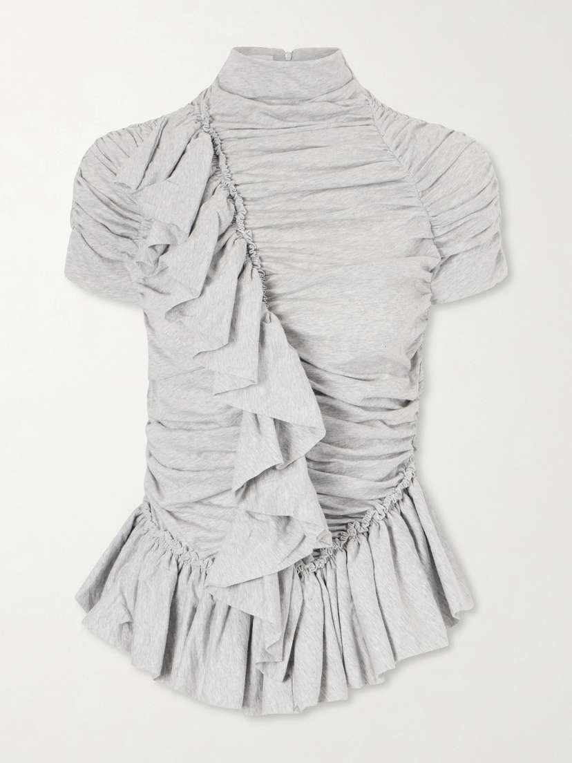 Dries Van Noten Ruffled Draped Cotton-jersey Turtleneck Top