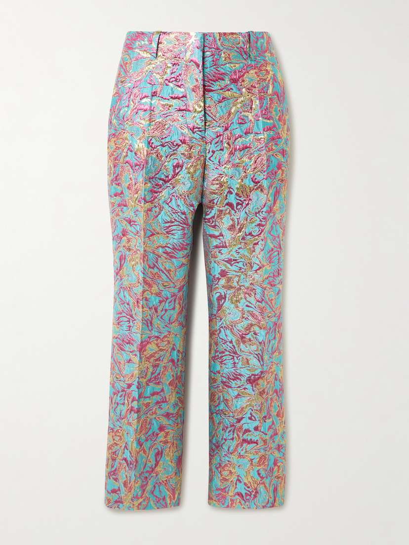 Dries Van Noten Cropped Metallic Jacquard Straight-leg Pants