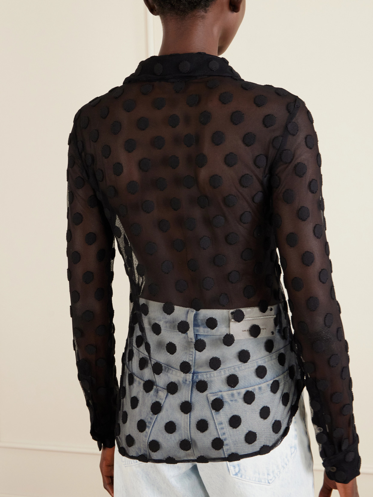 Polka-Dot Cotton-Blend Tulle Shirt