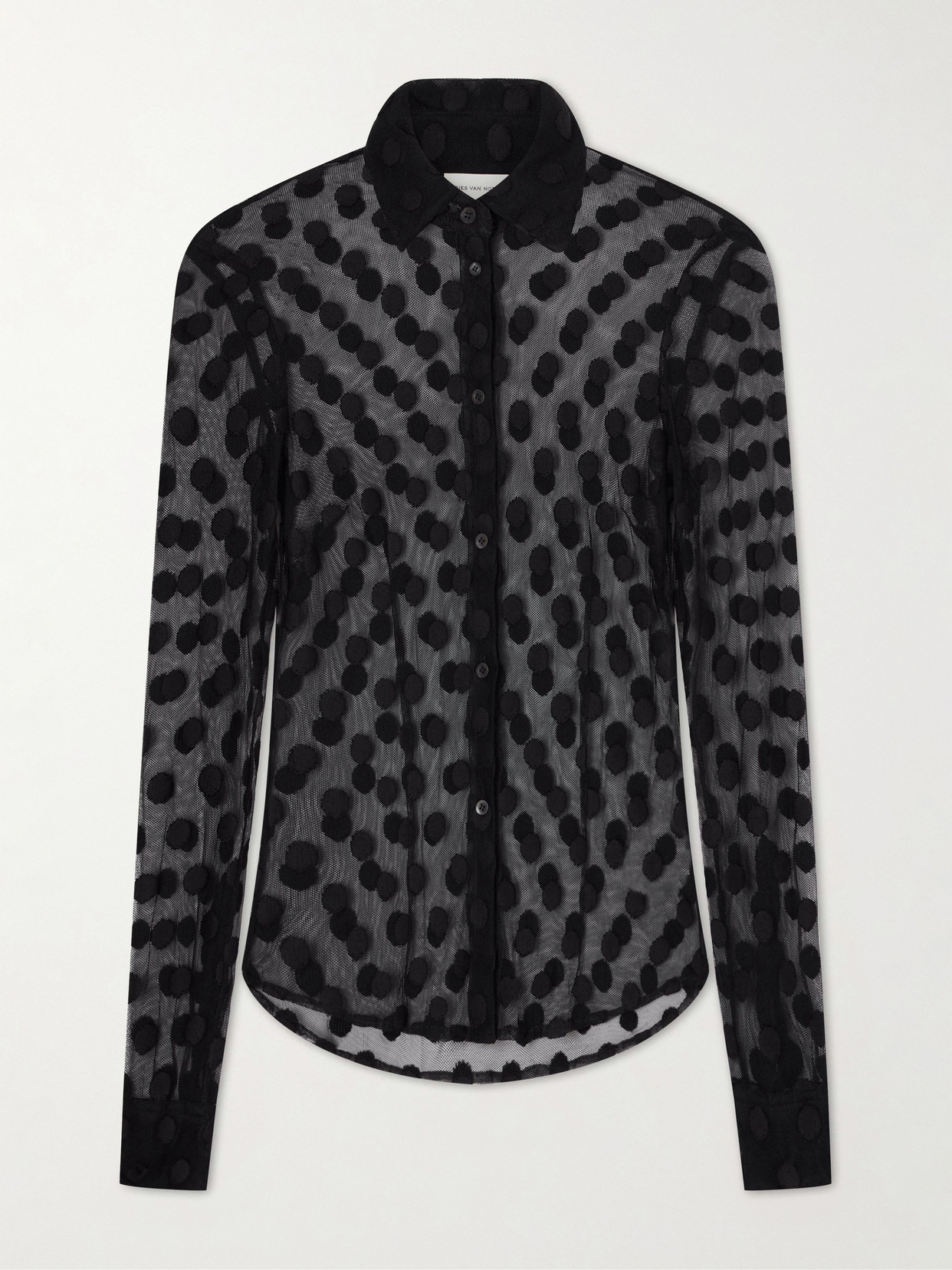 Dries Van Noten Polka-dot Cotton-blend Tulle Shirt In Black