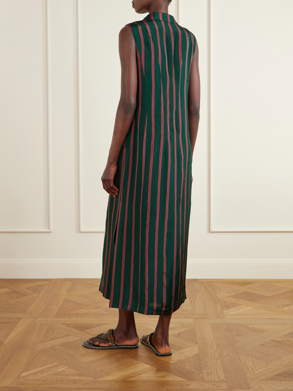 Covy Striped Satin Long Coat