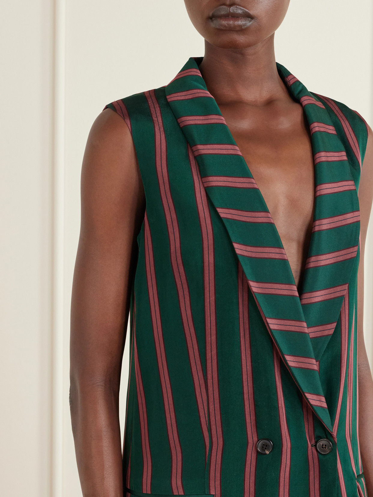 Covy Striped Satin Long Coat