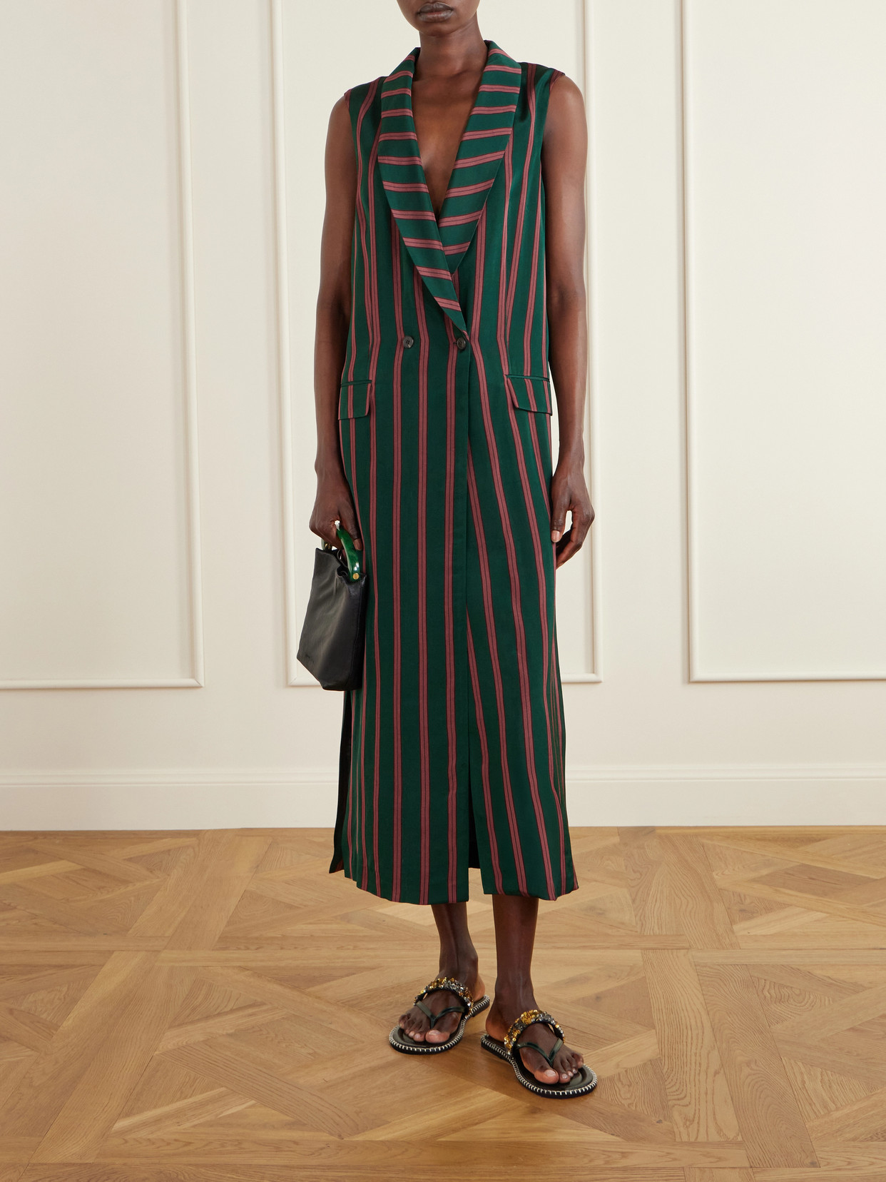 Covy Striped Satin Long Coat