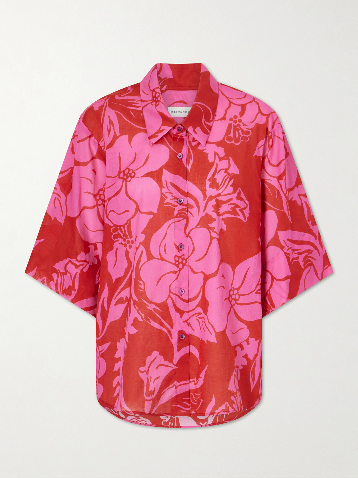 Dries Van Noten Floral-print Cotton-voile Shirt In Pink