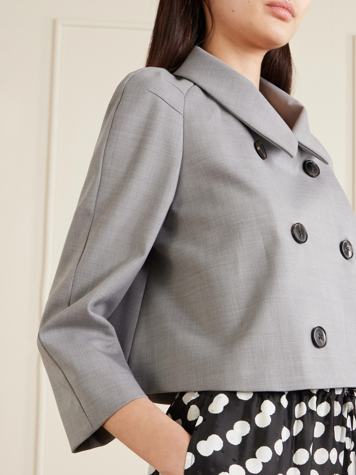 Cropped Doubel-Breasted Grain De Poudre Jacket