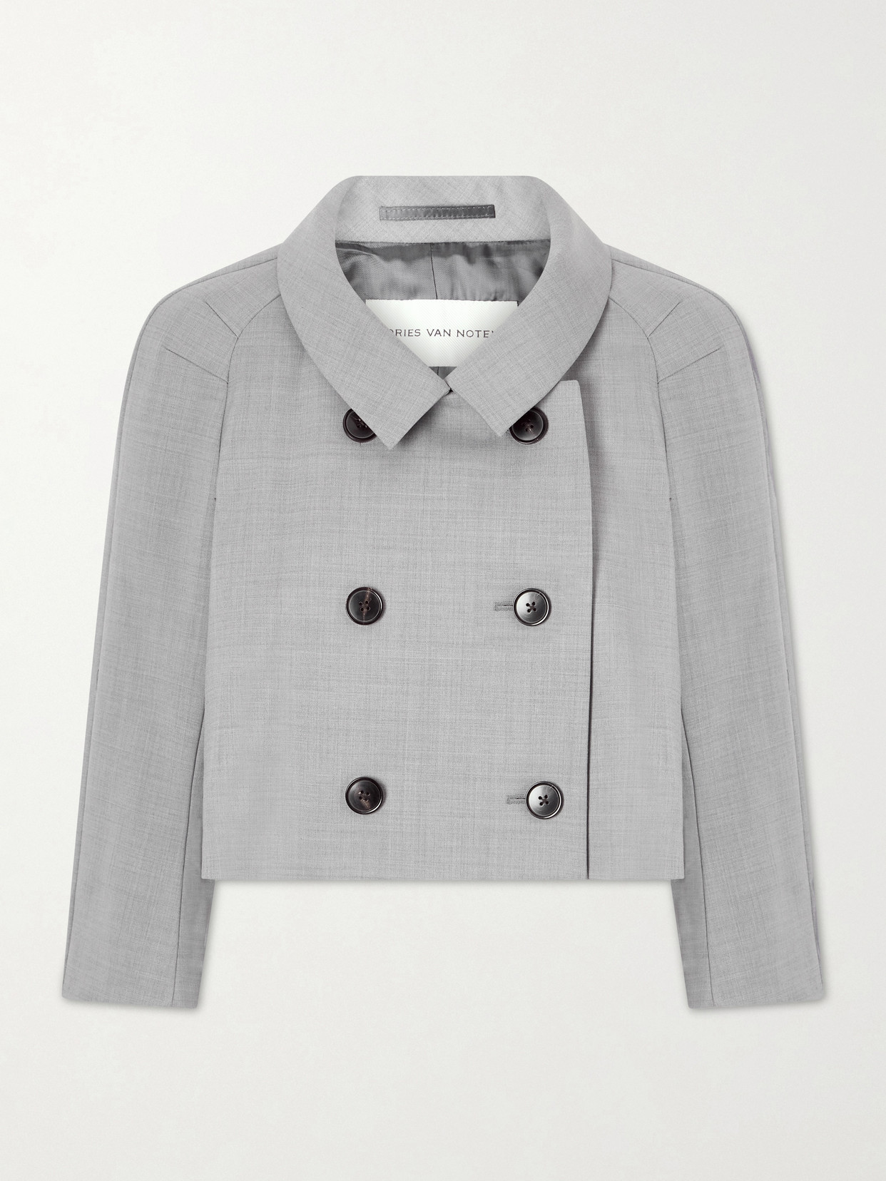Dries Van Noten Cropped Doubel-breasted Grain De Poudre Jacket In Gray
