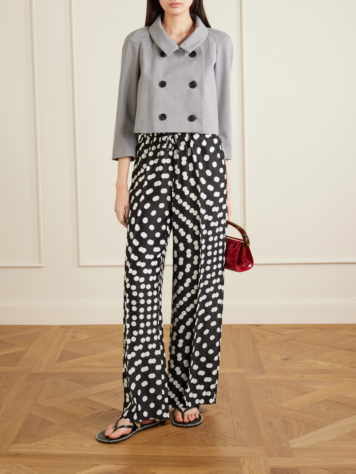 Cropped Doubel-Breasted Grain De Poudre Jacket