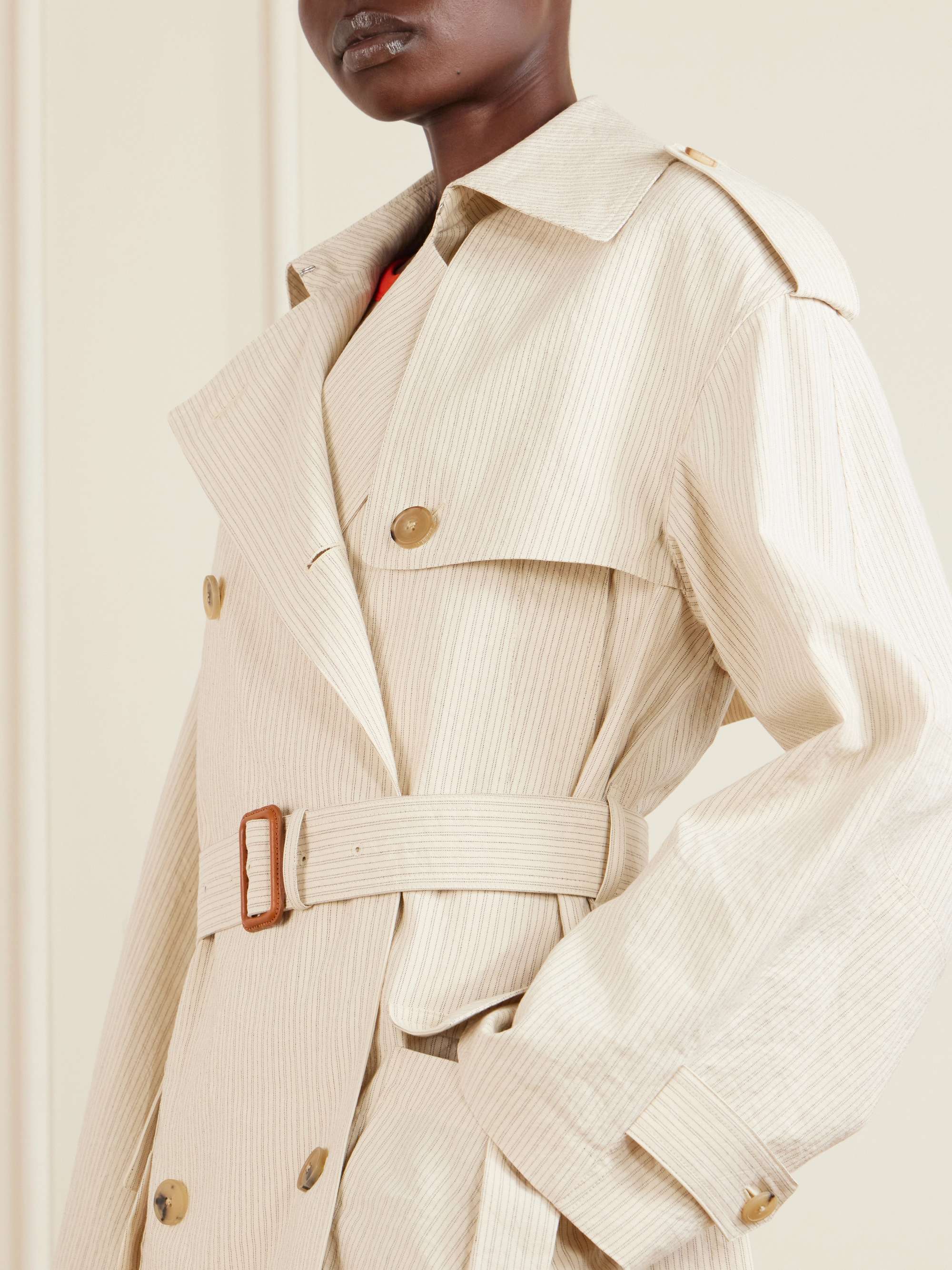 DRIES VAN NOTEN Double-breasted belted striped cotton-blend trench
