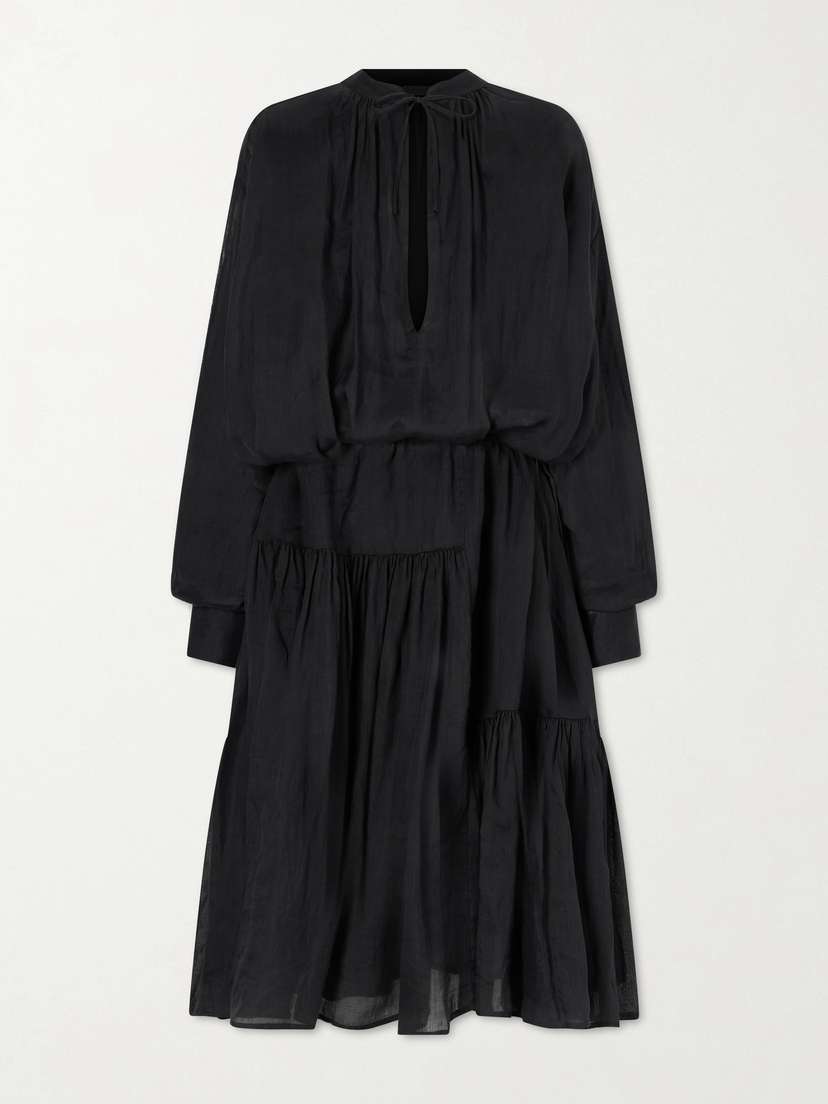 Dries Van Noten Pleated Ramie-mousseline Midi Dress