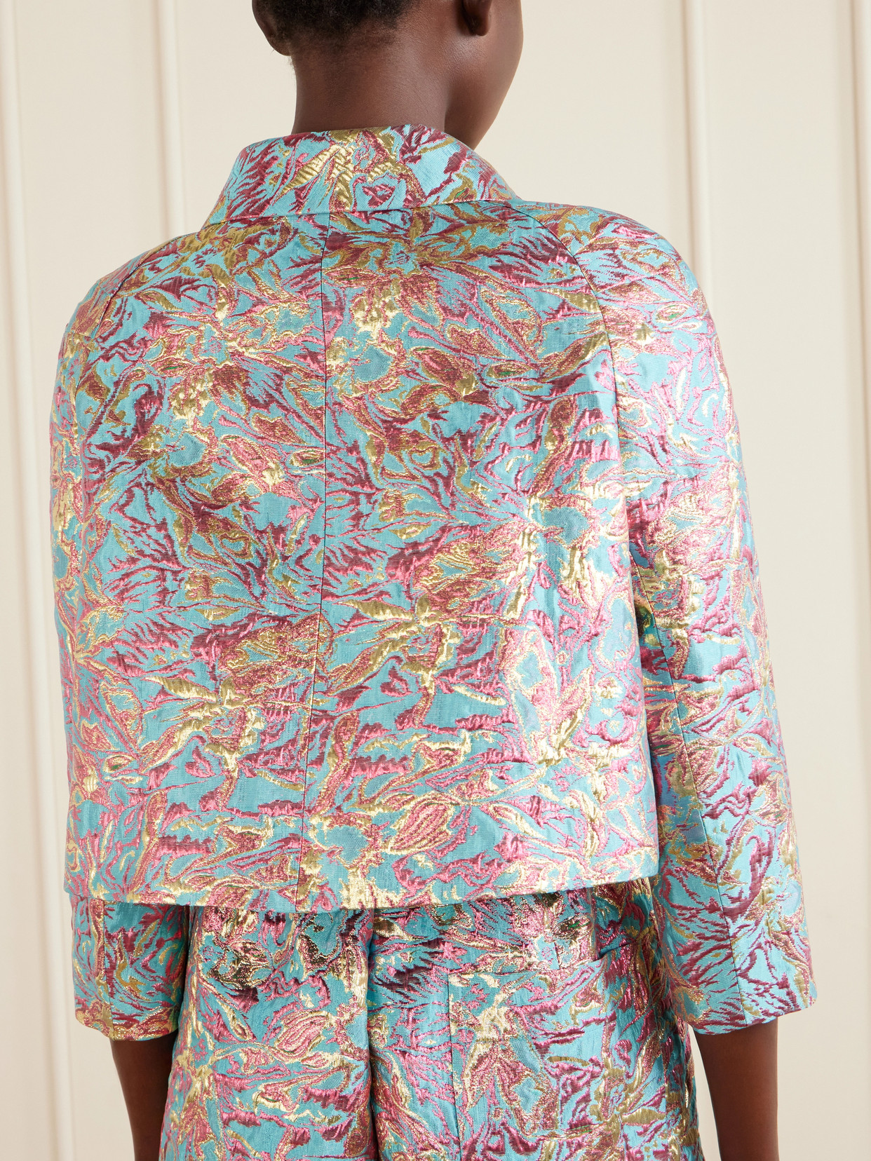 Double-Breasted Floral-Jacquard Jacket