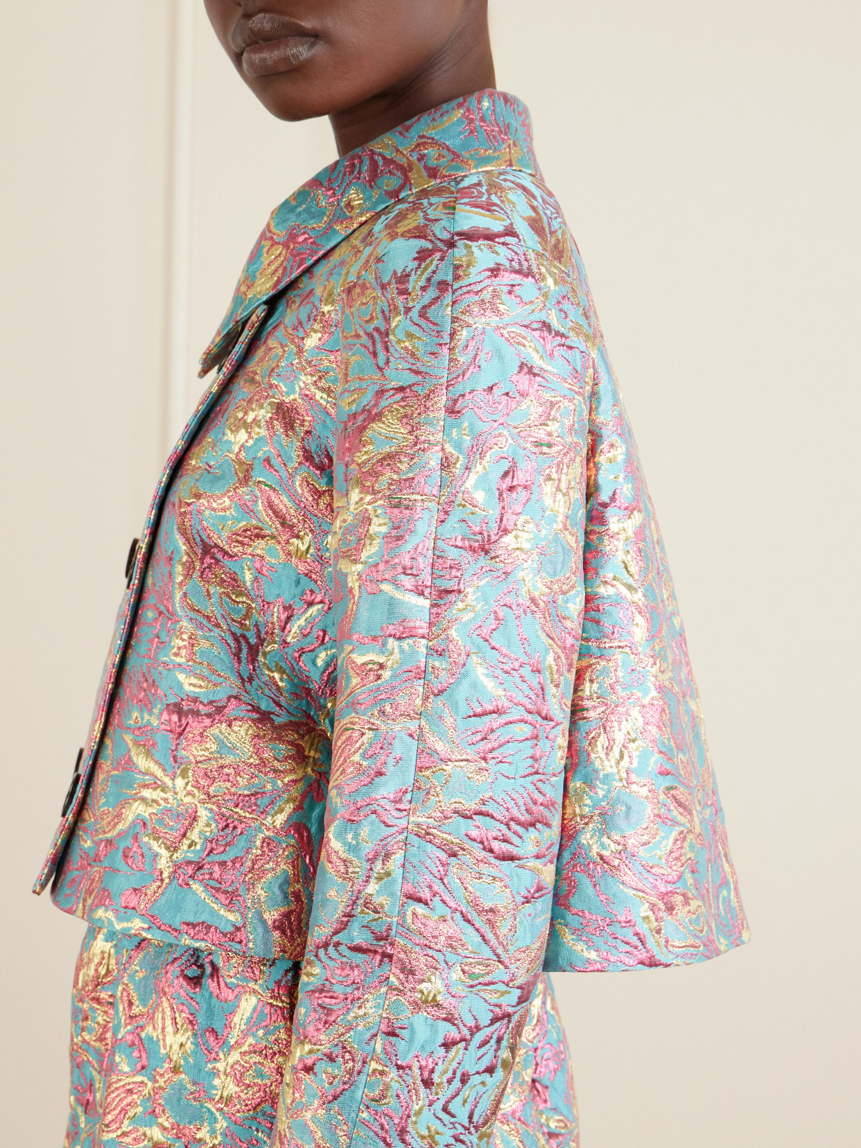 Double-Breasted Floral-Jacquard Jacket