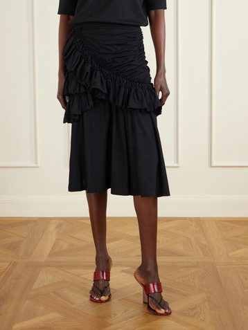 Dries Van Noten Ruffled cotton-jersey midi skirt