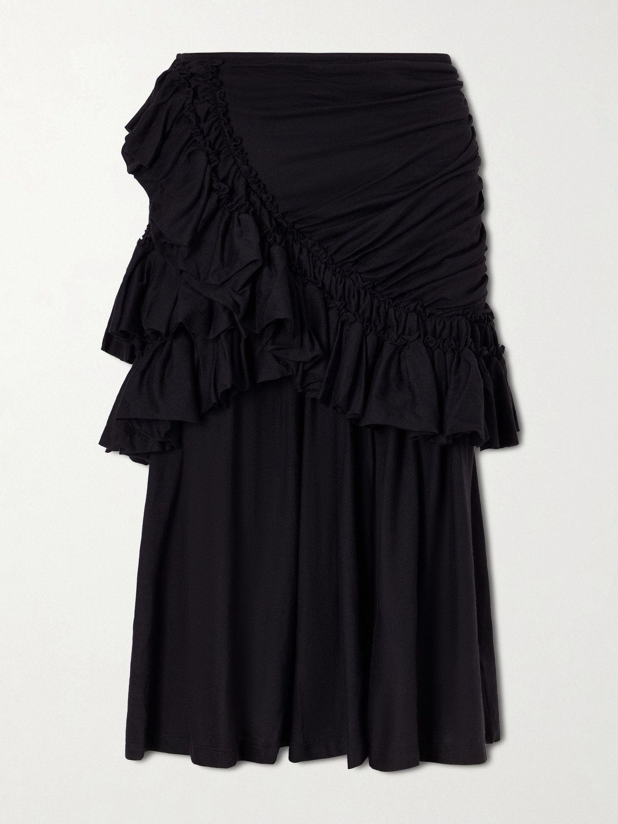 Dries Van Noten Ruffled Cotton-jersey Midi Skirt In Black