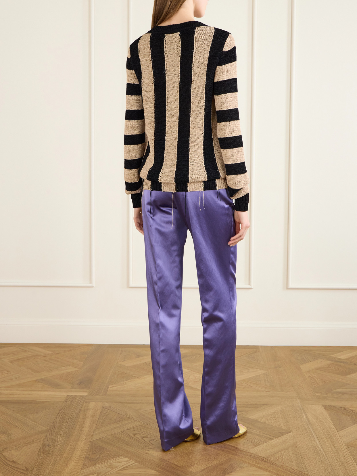 Topic Frayed Striped Open-Knit Sweater