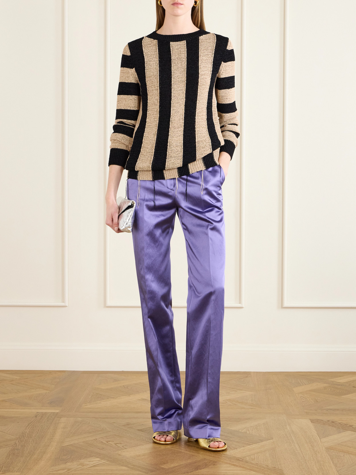 Topic Frayed Striped Open-Knit Sweater