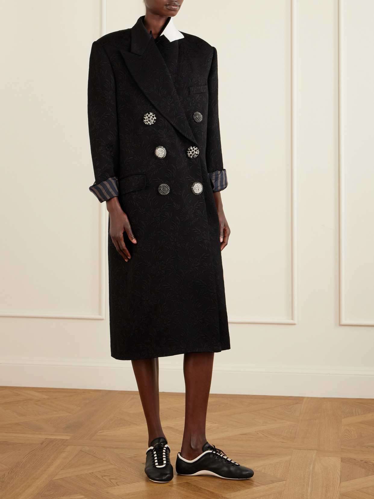 Dries Van Noten Womens Black Rosea Jewel-embellished Woven Coat In Black