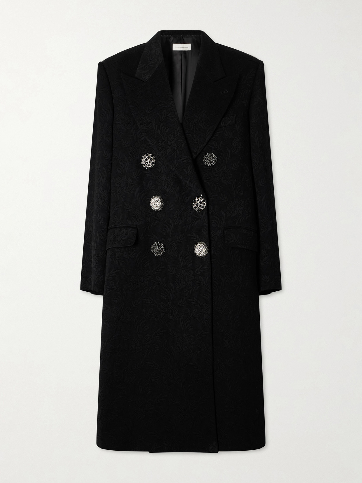 Dries Van Noten Embellished Matelassé Coat In Black