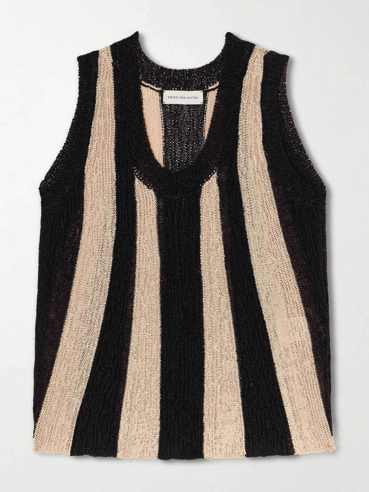 Dries Van Noten Toast Striped Open-knit Top In Black