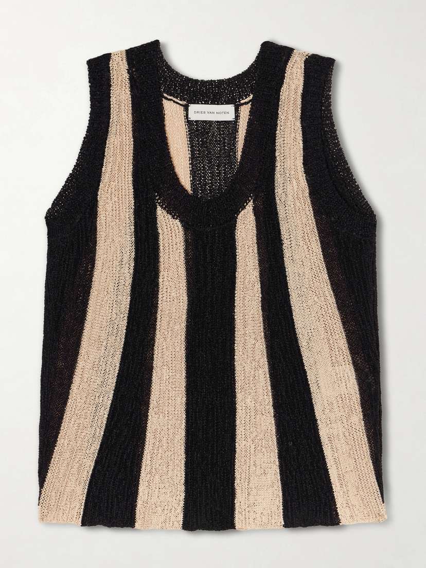 Dries Van Noten Toast Striped Open-knit Top