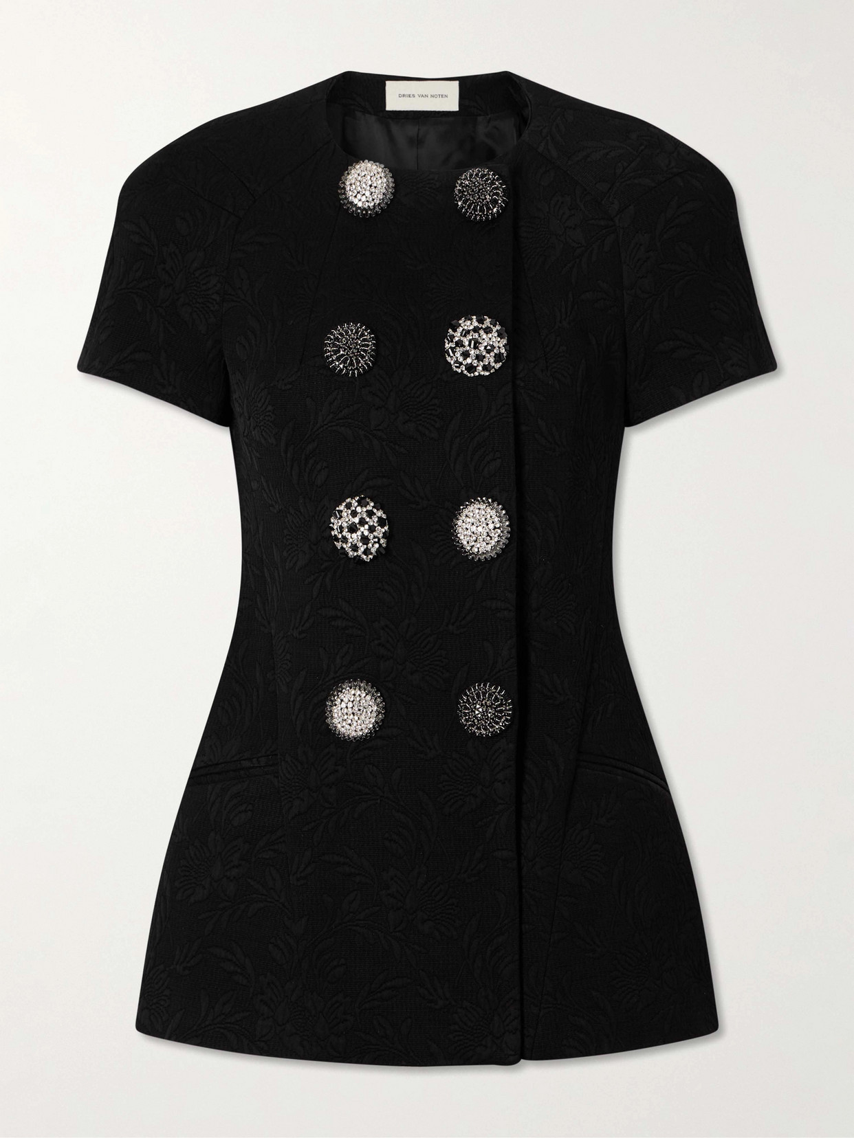 Dries Van Noten Embellished Double-breasted Matelassé Floral-jacquard Jacket In Black