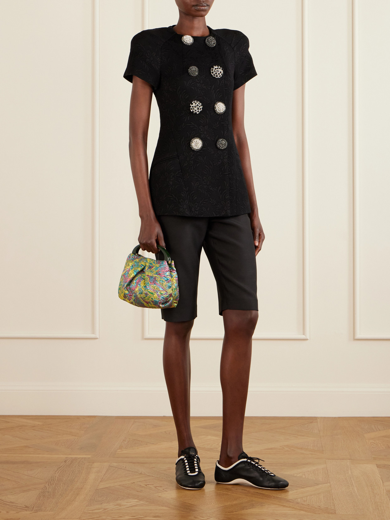 Double-Breasted Floral-Jacquard Jacket