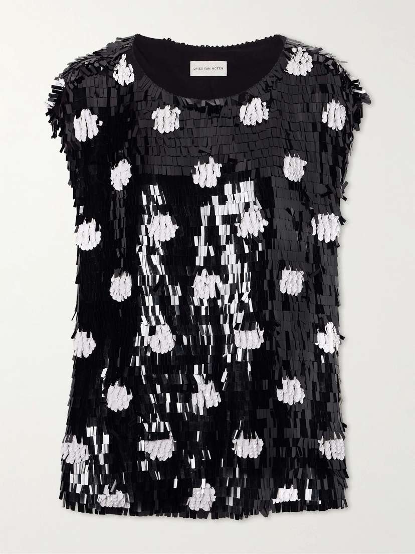 Dries Van Noten Paillette-embellished Polka-dot Silk Blouse