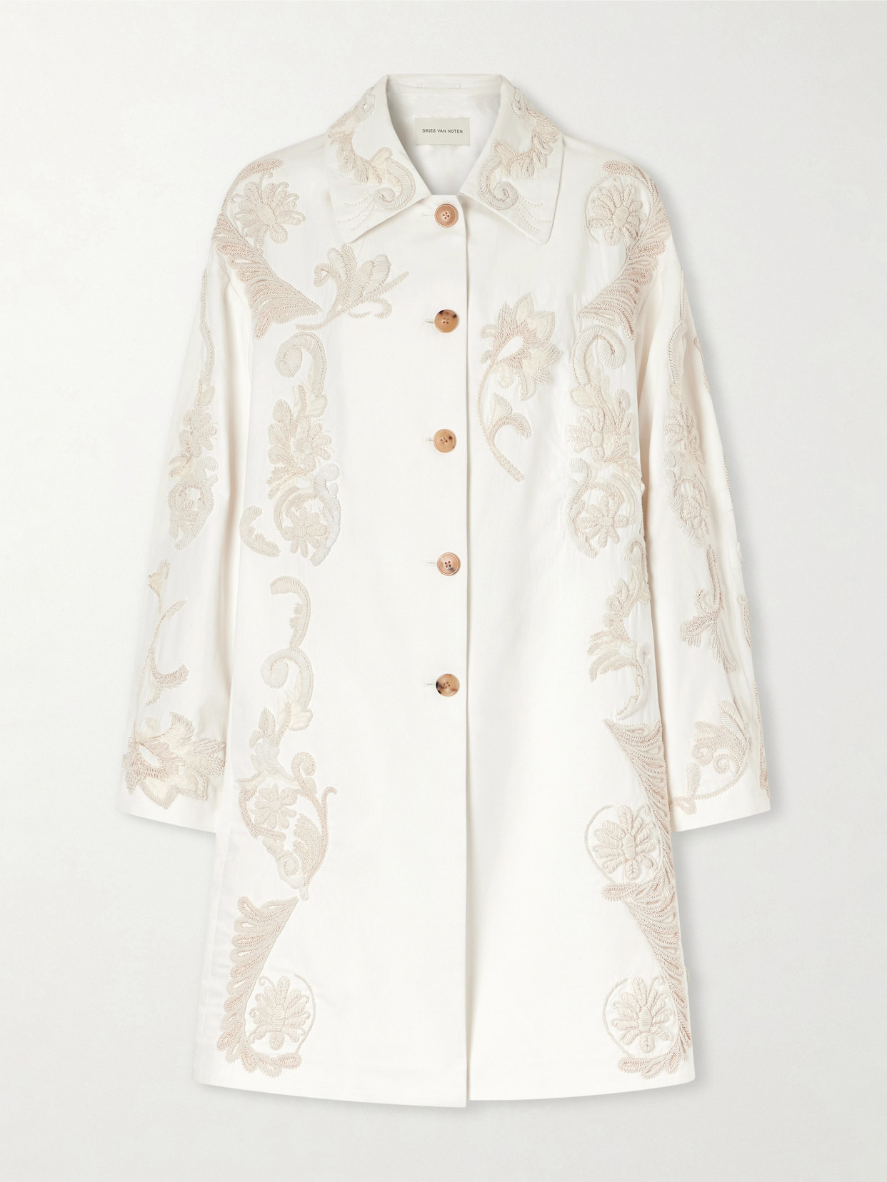 Dries Van Noten Embroidered Cotton-canvas Coat In White