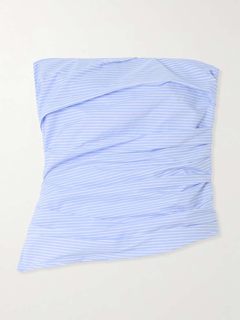 Simkhai Emerson Strapless Ruched Pinstriped Cotton-poplin Bustier Top