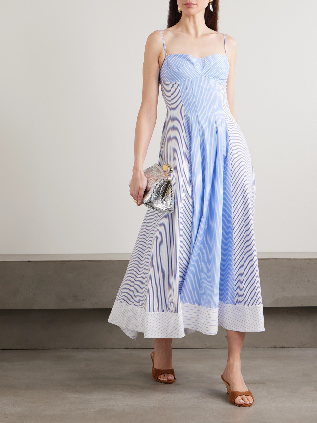 Simkhai Chamberlain Cotton Midi Dress Periwinkle Multi Stripe In Blue